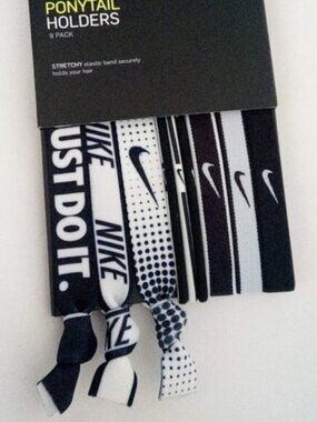 Nike Ponytail Holders Black White Mixed 9 PCS Hairbands Hair Ties O/S Brand New